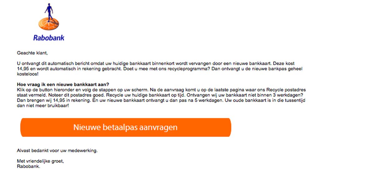 Pinpas Rabobank Mail van 'Rabobank' over nieuwe pinpas is nep | Opgelicht?!