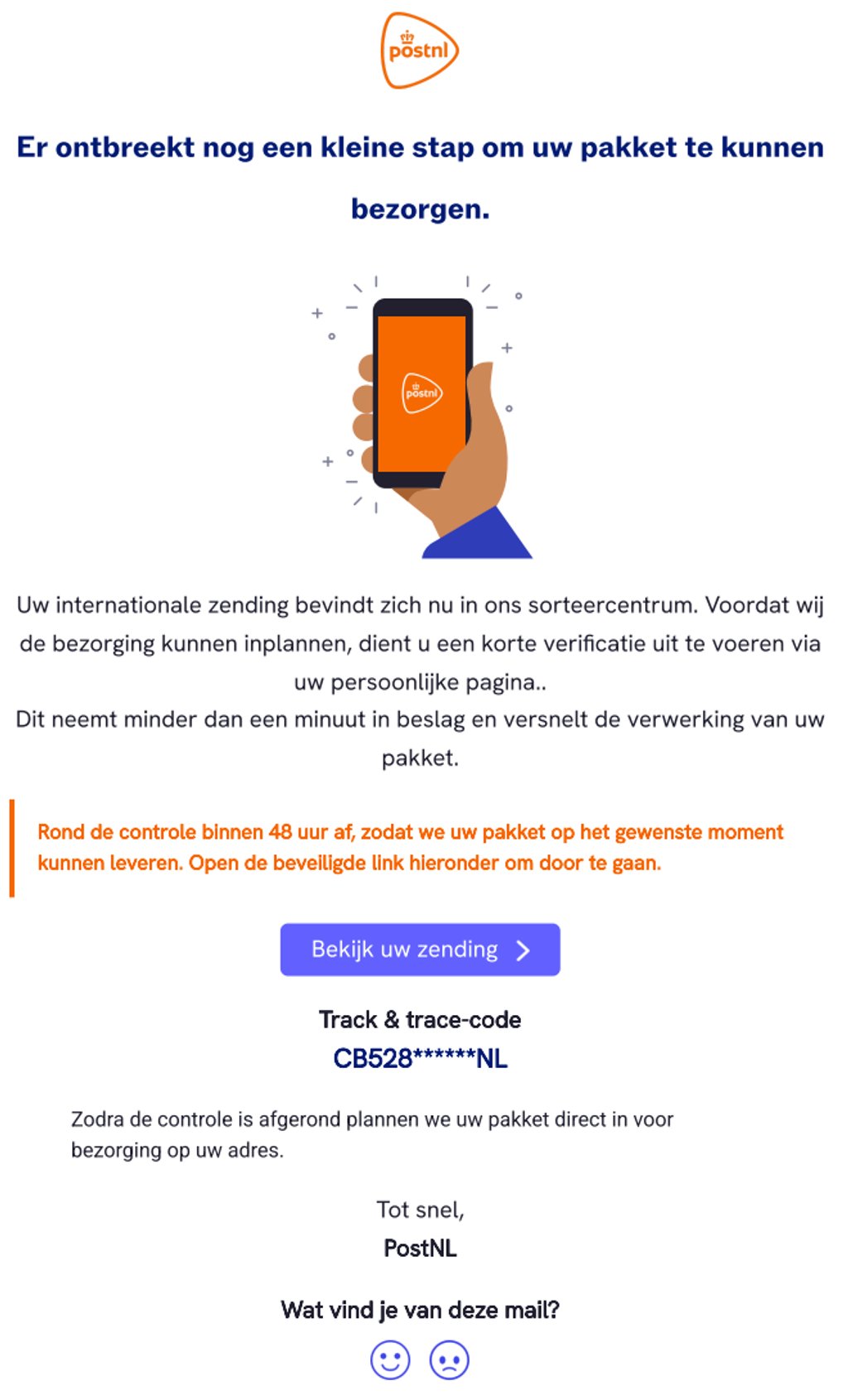 Phishingmail namens PostNL