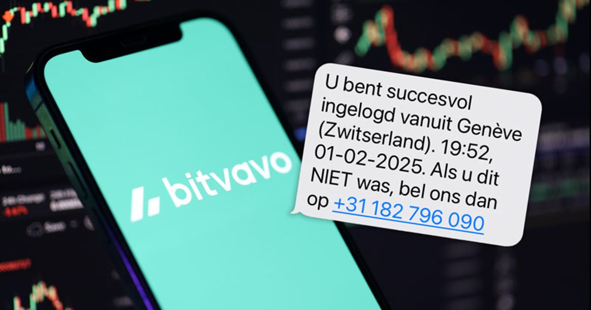 Bitvavo-sms ‘U bent succesvol ingelogd vanuit Genève (Zwitserland)’ is ...