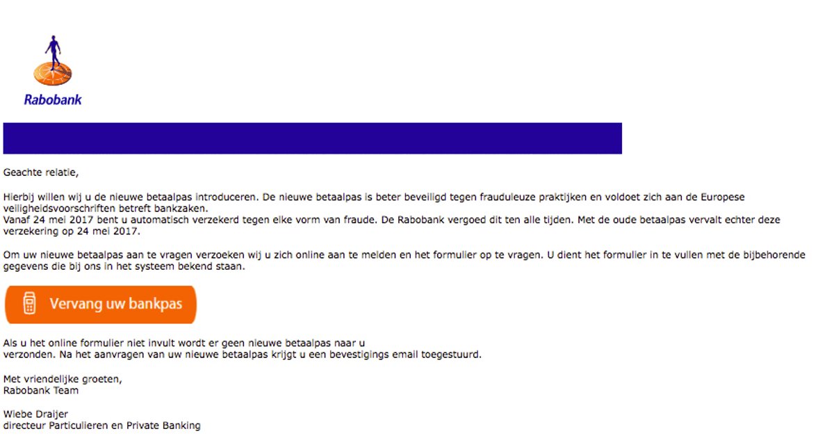 Meerdere phishingmails nieuwe bankpas 'Rabobank' | Opgelicht?!