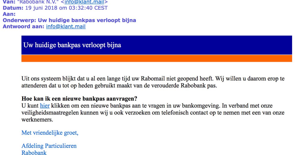 Trap niet in e-mail Rabobank over nieuwe pas | Opgelicht?!