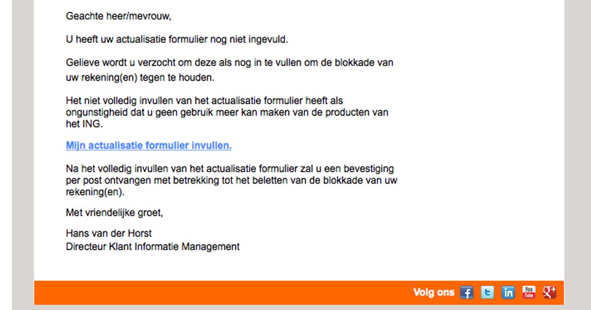 Formulier Ing E-mail over actualisatie formulier van 'ING' is nep | Opgelicht?!