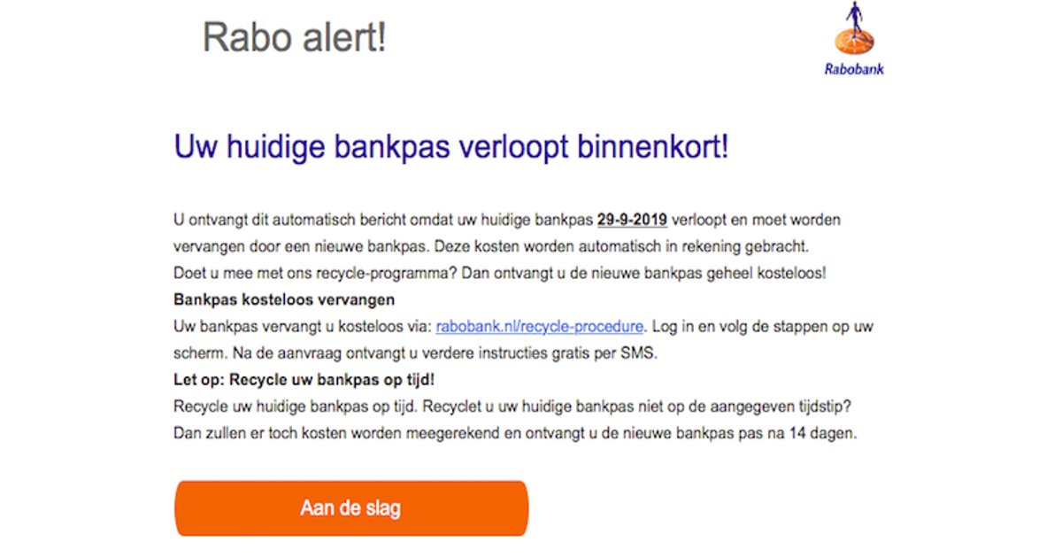 Pinpas Rabobank Negeer mail van 'Rabobank' over verlopen pinpas | Opgelicht?!