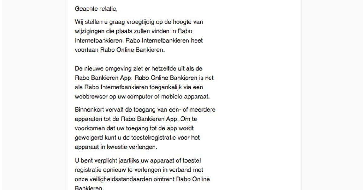 Pas op voor e-mail over Rabo Bankieren App! | Opgelicht?!