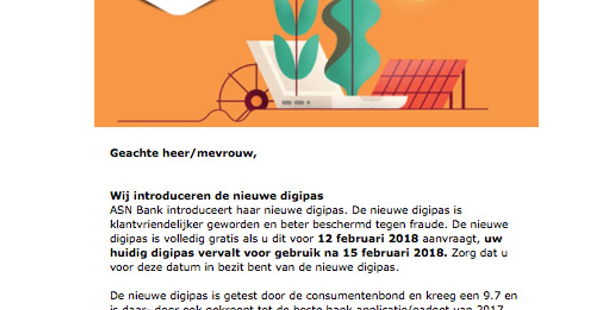 Digpas Asn Phishingmail 'ASN Bank' over nieuwe digipas | Opgelicht?!