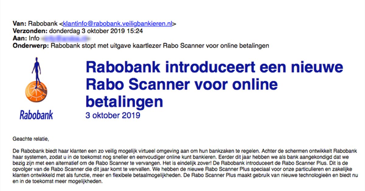 Mail van 'Rabobank' over nieuwe scanner gehad? Verwijder 'm direct ...
