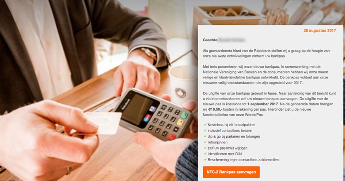 Pas op voor gepersonaliseerde nepmail 'Rabobank' over nieuwe pas ...