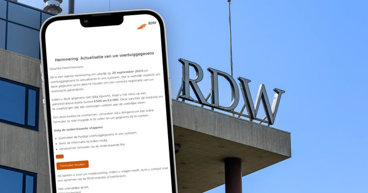 Valse mail namens de RDW: Actualiseer je voertuiggegevens uiterlijk op ...