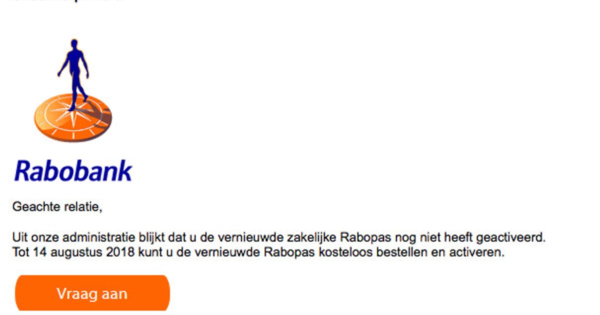 Trap niet in valse e-mail 'Rabobank' over nieuwe pas | Opgelicht?!