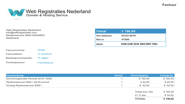 Pas op! Rekening 'Web Registraties Nederland' is spookfactuur 